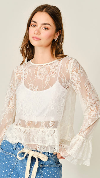 Tiered Ruffle Cuff L/S Lace Top