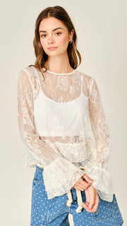 Tiered Ruffle Cuff L/S Lace Top