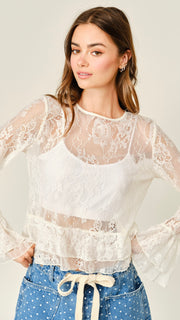 Tiered Ruffle Cuff L/S Lace Top