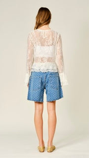Tiered Ruffle Cuff L/S Lace Top