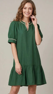 Embroidered Trim Ruffle Hem Dress
