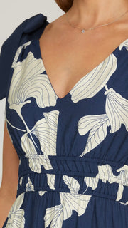 Floral Sketch Bow Shoulder Midi Dress