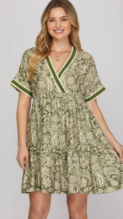 Paisley Tiered Surplice Neckline Dress
