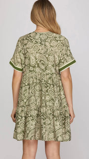 Paisley Tiered Surplice Neckline Dress