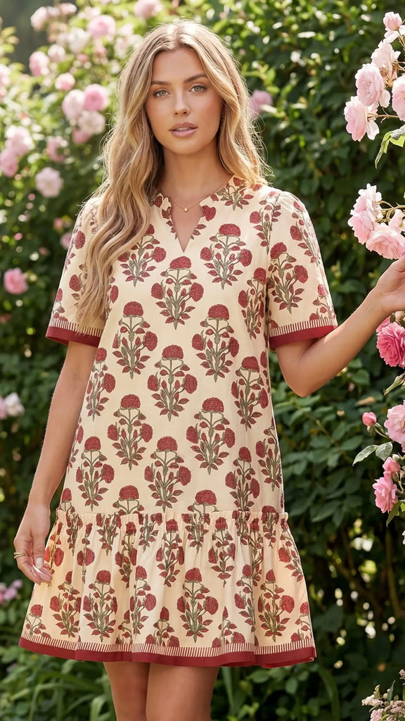 Pom Floral Bouquet Ruffle Hem Dress