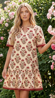 Pom Floral Bouquet Ruffle Hem Dress
