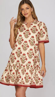 Pom Floral Bouquet Ruffle Hem Dress