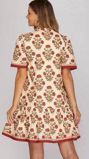 Pom Floral Bouquet Ruffle Hem Dress