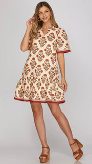 Pom Floral Bouquet Ruffle Hem Dress