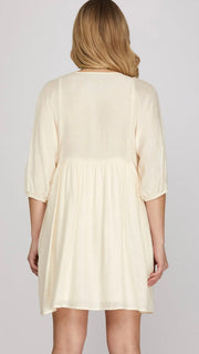 Embroidered 3/4 Sleeve Dress