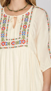 Embroidered 3/4 Sleeve Dress