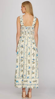Floral Striped Smocked Bodice Maxi Dress