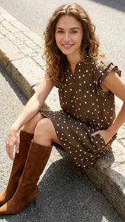Polka Dot Dbl Ruffle Shoulder Dress