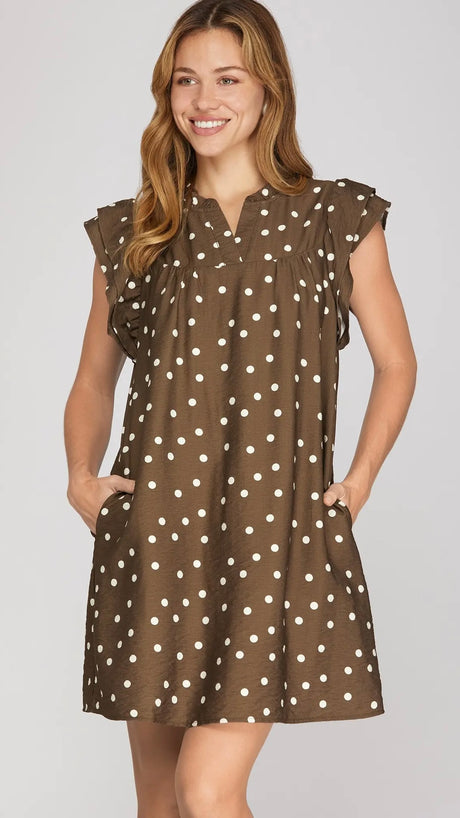 Polka Dot Dbl Ruffle Shoulder Dress
