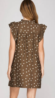 Polka Dot Dbl Ruffle Shoulder Dress