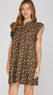 Polka Dot Dbl Ruffle Shoulder Dress