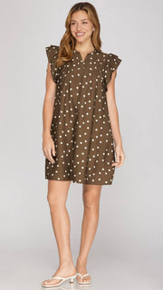 Polka Dot Dbl Ruffle Shoulder Dress
