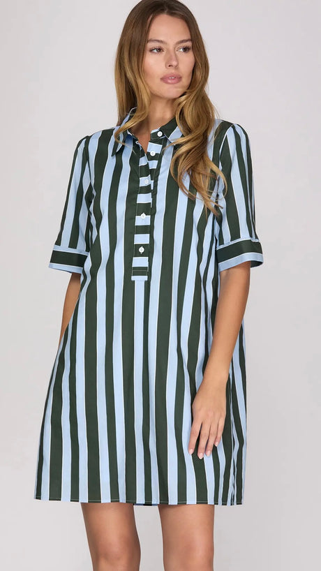 Preppy Mixed Stripe Woven Dress
