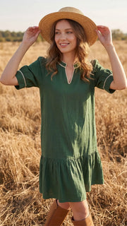Embroidered Trim Ruffle Hem Dress