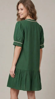 Embroidered Trim Ruffle Hem Dress