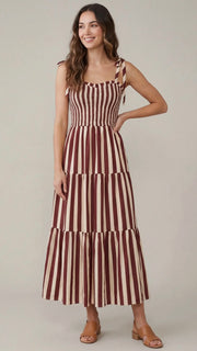 Stripe Smocked Bodice Midi Dress