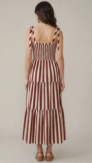Stripe Smocked Bodice Midi Dress