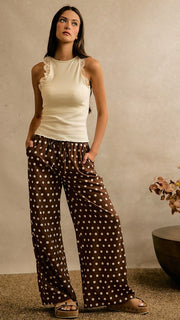 Polka Dot Lt Wt Wide Leg Pants