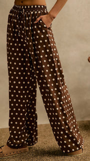 Polka Dot Lt Wt Wide Leg Pants