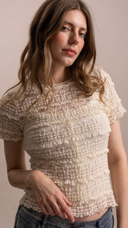 Ruffled Lace Stretch S/Slv Top