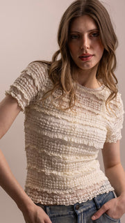 Ruffled Lace Stretch S/Slv Top