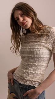 Ruffled Lace Stretch S/Slv Top
