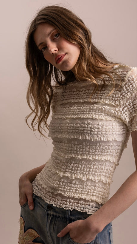 Ruffled Lace Stretch S/Slv Top