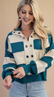 Grommet Front Stripe Rugby Top