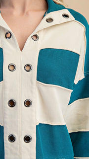 Grommet Front Stripe Rugby Top