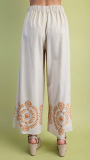 Embroidered Medallion Linen Mix Pants