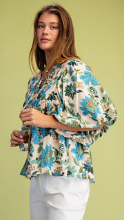 Fall Floral Bubble Sleeve Top