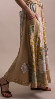 Patchwork Cotton Wide Leg Pants