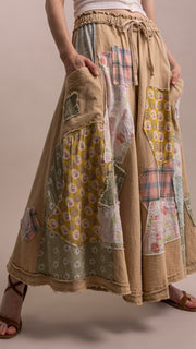Patchwork Cotton Wide Leg Pants