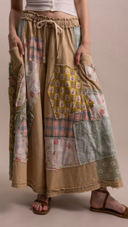 Patchwork Cotton Wide Leg Pants