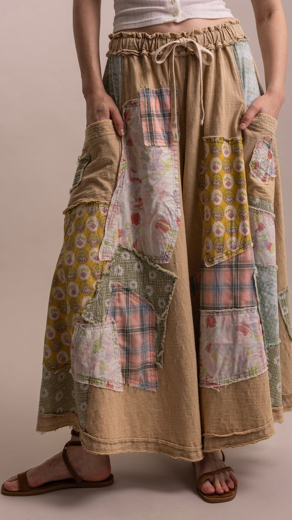 Patchwork Cotton Wide Leg Pants