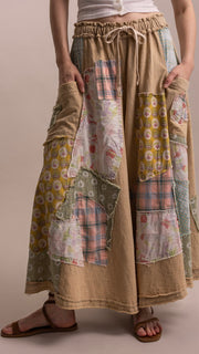 Patchwork Cotton Wide Leg Pants