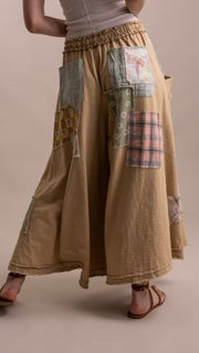 Patchwork Cotton Wide Leg Pants