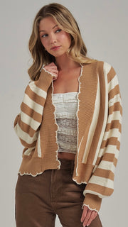 Scallop Edge Stripe Soft Cardigan