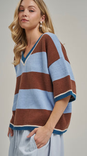 Wide Stripe V-Neck Slouch Sweater