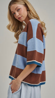 Wide Stripe V-Neck Slouch Sweater
