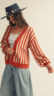 Scallop Edge Stripe Soft Cardigan