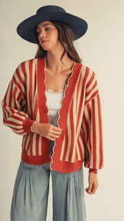 Scallop Edge Stripe Soft Cardigan