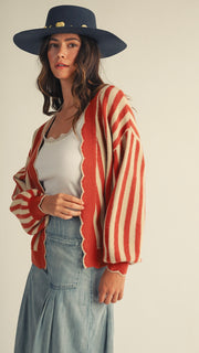Scallop Edge Stripe Soft Cardigan