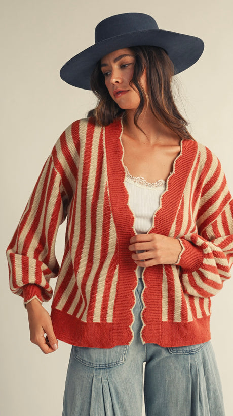 Scallop Edge Stripe Soft Cardigan