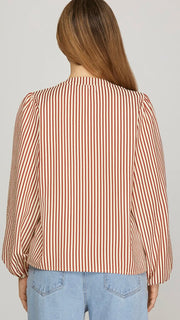 Stripe Pintuck Long Sleeve Top